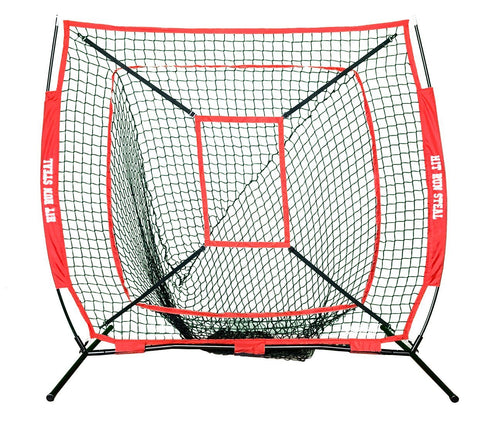 Portable Baseball and Softball Hitting Net - 5 x 5 Large Mouth Net and Strike Zone Attachment